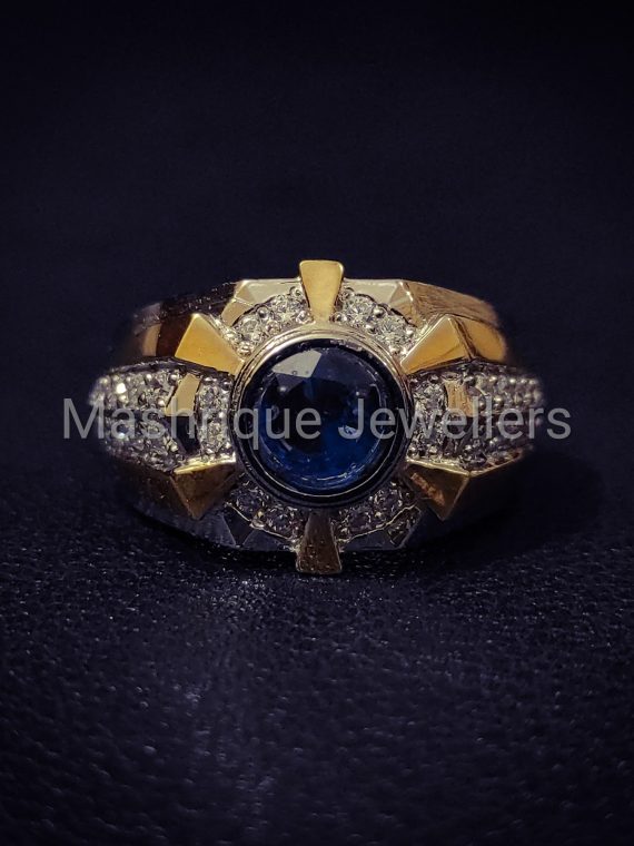 Men Ring in Silver with Synthetic Blue Sapphire GR-008