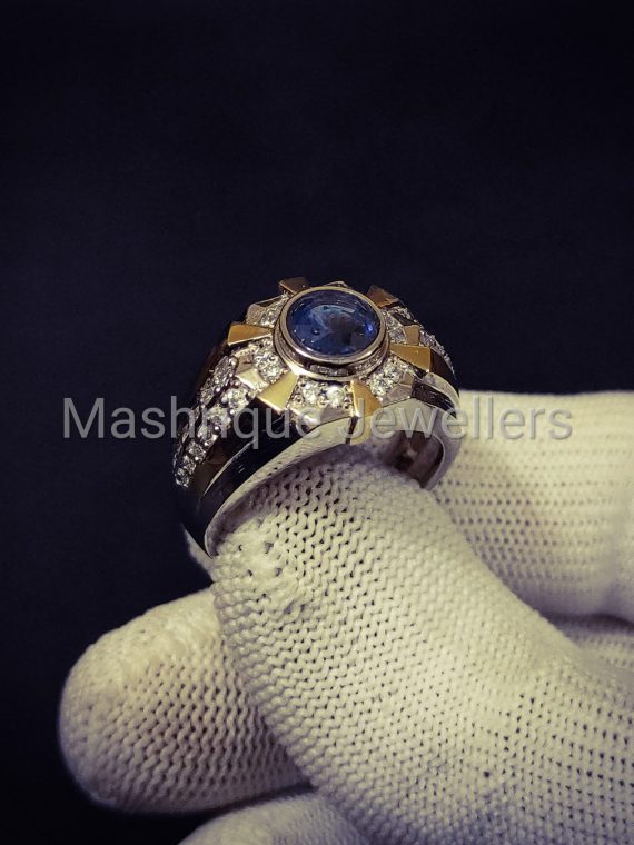 Men Ring in Silver with Synthetic Blue Sapphire GR-008