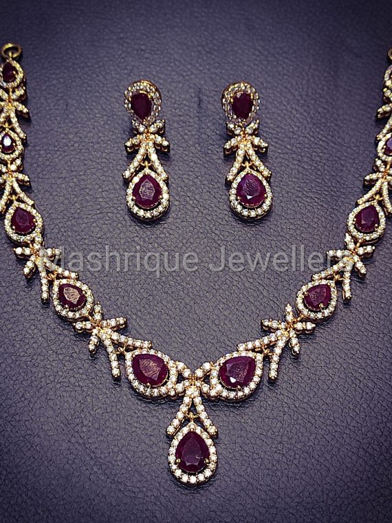 Necklace Set with Pear Chatham and Cubic Zirconias NCK-FS001