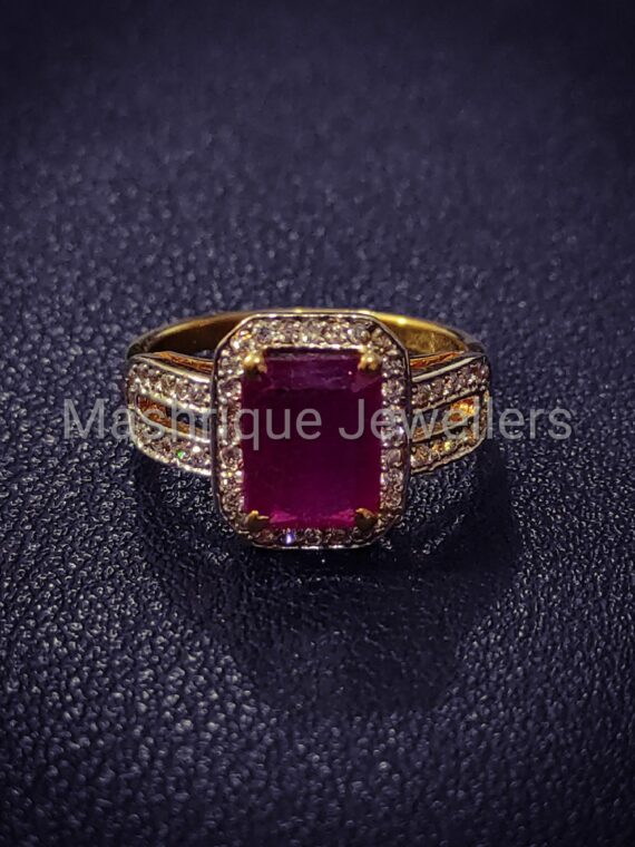 Ladies Ring set with Red Chatham and Cubic Zirconia LR-C009